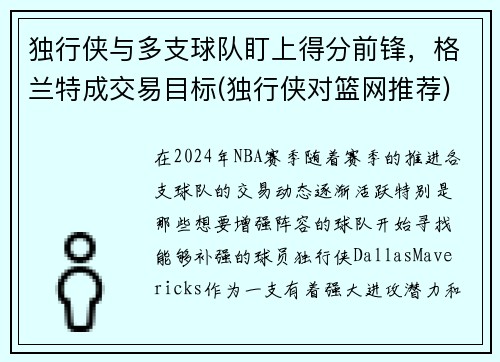 独行侠与多支球队盯上得分前锋，格兰特成交易目标(独行侠对篮网推荐)