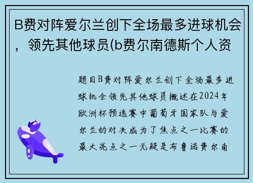 B费对阵爱尔兰创下全场最多进球机会，领先其他球员(b费尔南德斯个人资料曼联)
