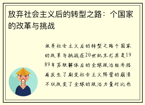 放弃社会主义后的转型之路：个国家的改革与挑战