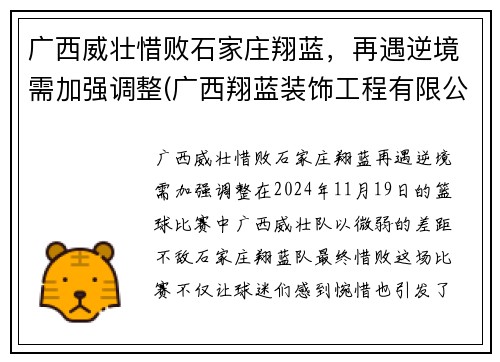 广西威壮惜败石家庄翔蓝，再遇逆境需加强调整(广西翔蓝装饰工程有限公司)